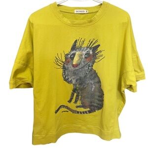 Buykud Women's Animal Print Loose Casual Short Sleeve Tee with Cat Print